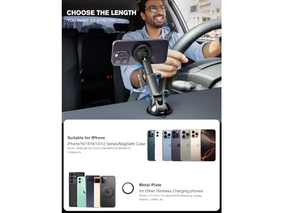 Soporte para teléfono con alineación automática y cargador para montaje en automóvil MagSafe