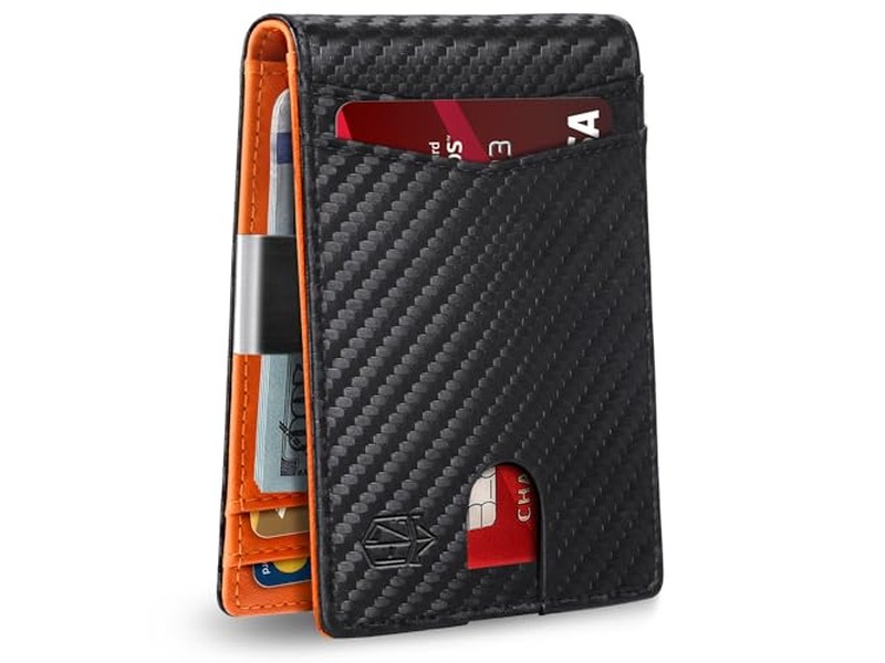 Cartera delgada para hombre con 12 ranuras para tarjetas, ventana de identificación y clip para billetes
