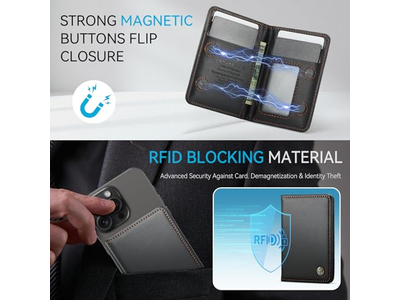 Tarjetero magnético con bloqueo RFID, cartera minimalista de cuero PU para teléfono