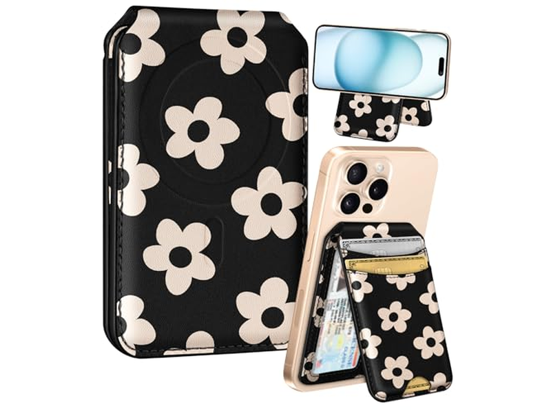 Cartera con tarjetero plegable magnético para teléfonos Bloqueo RFID 4 tarjetas F