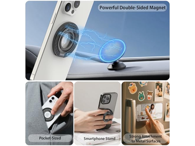 Soporte magnético para anillo de agarre de teléfono con soporte extraíble y adaptador de 360 grados