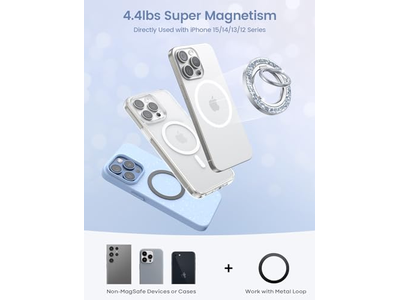 Anillo magnético para teléfono para MagSafe Grip - Soporte de anillo plateado con purpurina Stan