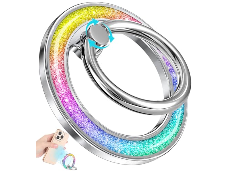 Soporte magnético para anillo de teléfono con agarre extraíble para el dedo - Diseño con purpurina