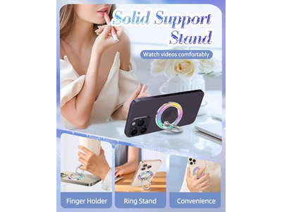 Soporte magnético para anillo de teléfono con agarre extraíble para el dedo - Diseño con purpurina