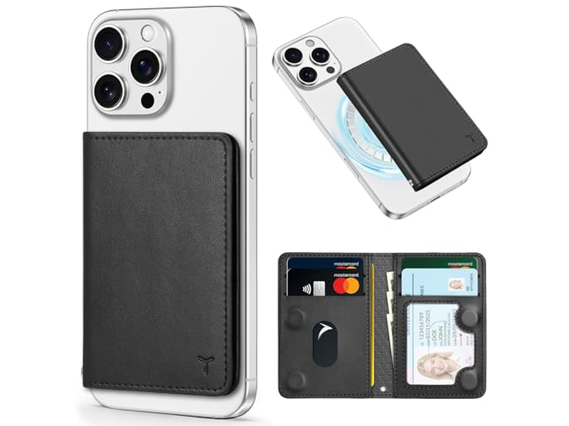 Cartera magnética para teléfono con 6 tarjeteros con bloqueo RFID, color negro