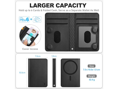Cartera magnética para teléfono con 6 tarjeteros con bloqueo RFID, color negro
