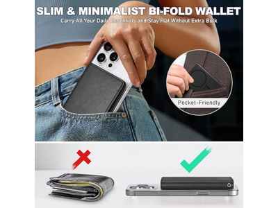 Cartera magnética para teléfono con 6 tarjeteros con bloqueo RFID, color negro