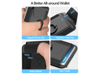 Cartera Magnética para Teléfono Porta 6 Tarjetas Bloqueo RFID Negro