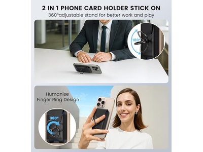 Cartera magnética con anillo ajustable de 360 grados y solapa de bloqueo RFID