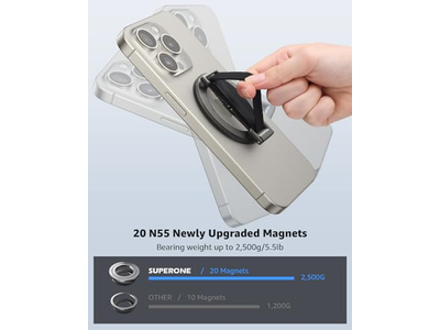 Agarre para teléfono MagSafe con correa para el dedo y presilla para soporte, color negro