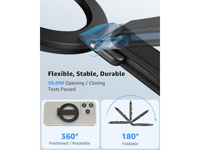 Agarre para teléfono MagSafe con correa para el dedo y presilla para soporte, color negro