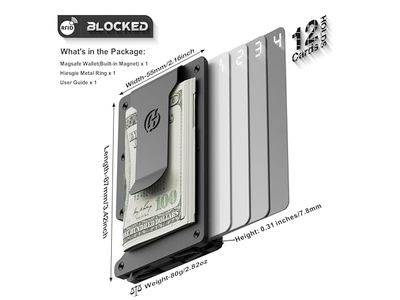 Cartera delgada con clip para billetes Tarjetero de metal con bloqueo RFID Negro