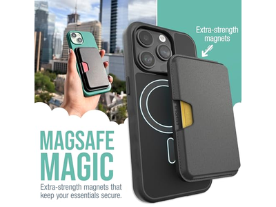 Tarjetero magnético desmontable delgado de cuero vegano para teléfonos MagSafe